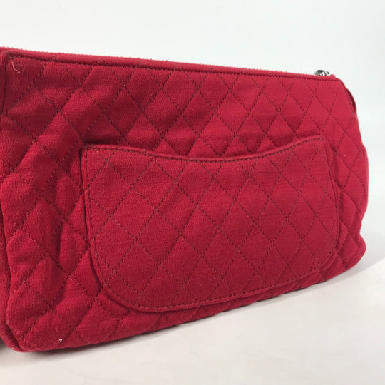 CHANEL Shoulder Bag cotton Red Pochette CC COCO Mark Matelasse Quilting