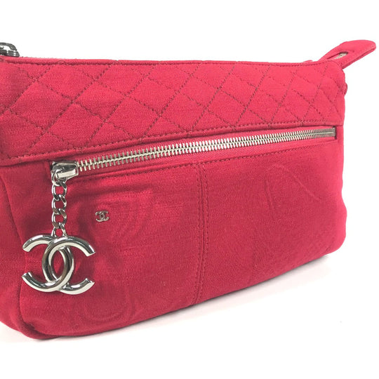 CHANEL Shoulder Bag cotton Red Pochette CC COCO Mark Matelasse Quilting