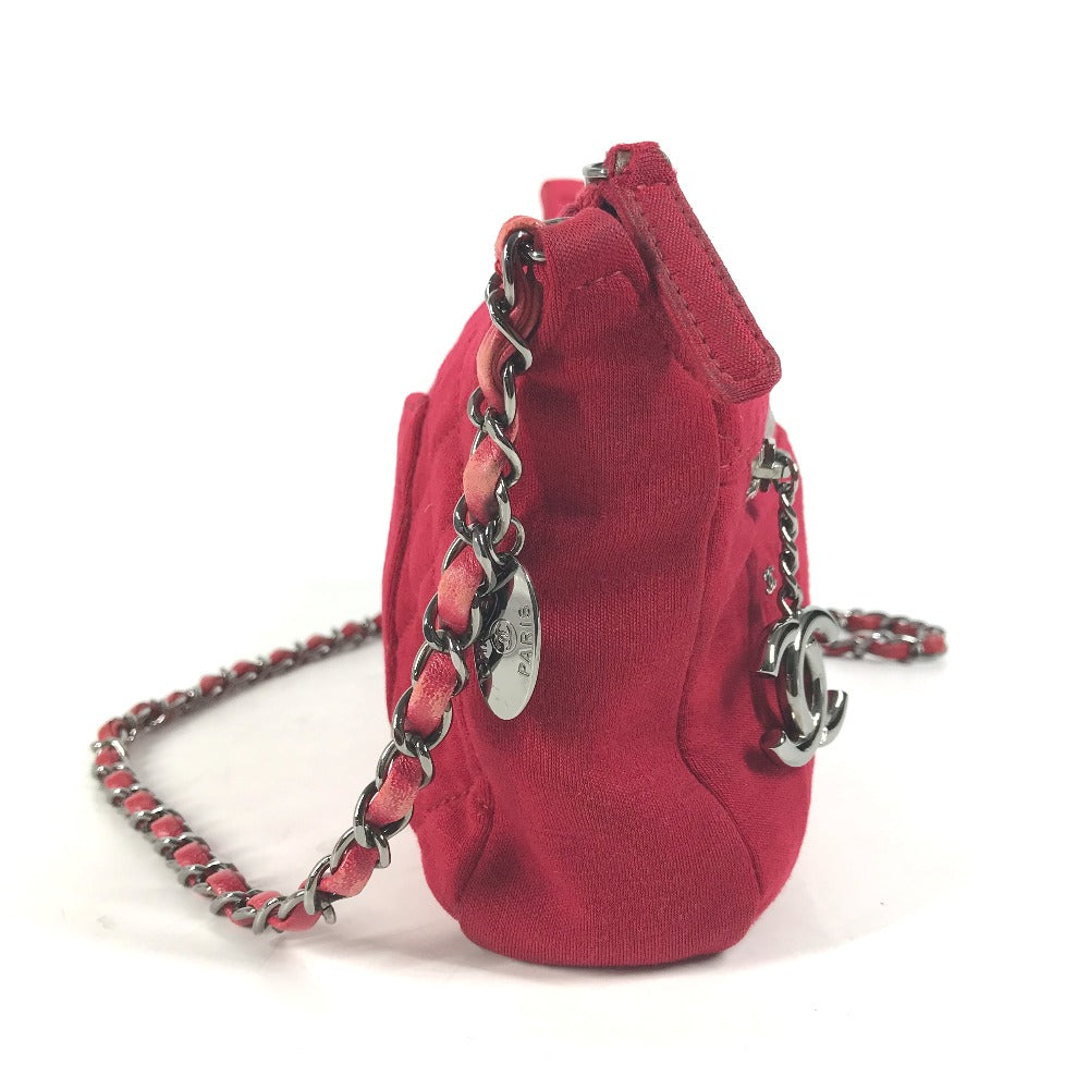 CHANEL Shoulder Bag cotton Red Pochette CC COCO Mark Matelasse Quilting