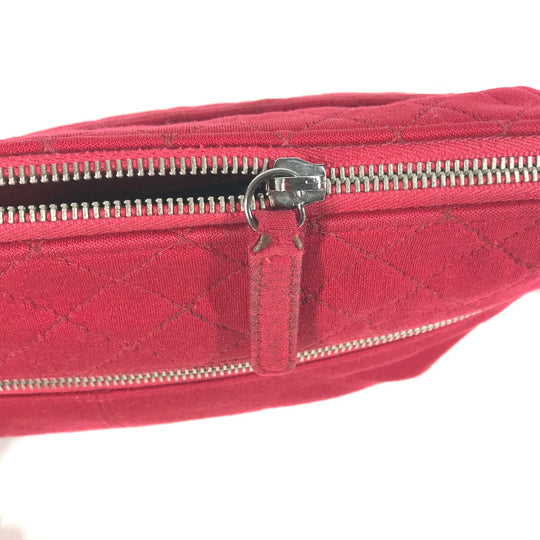 CHANEL Shoulder Bag cotton Red Pochette CC COCO Mark Matelasse Quilting
