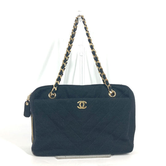 CHANEL Shoulder Bag Jersey black bag shawl CC COCO Mark Quilting Matelasse Women Used Authentic