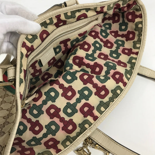 GUCCI Shoulder Bag 137396 GG canvas / leather beige GG Shelly line Women Used Authentic