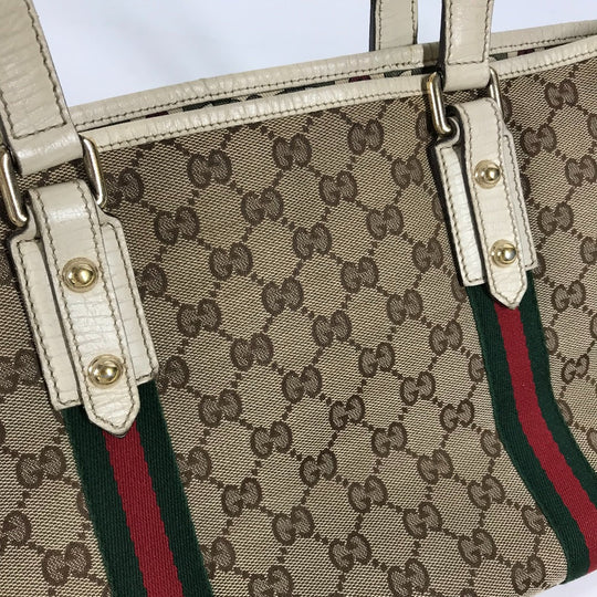 GUCCI Shoulder Bag 137396 GG canvas / leather beige GG Shelly line Women Used Authentic