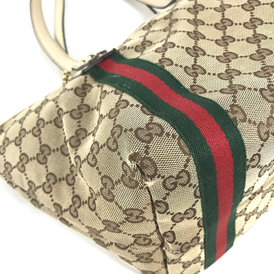 GUCCI Shoulder Bag 137396 GG canvas / leather beige GG Shelly line Women Used Authentic