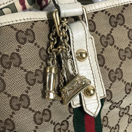 GUCCI Shoulder Bag 137396 GG canvas / leather beige GG Shelly line Women Used Authentic