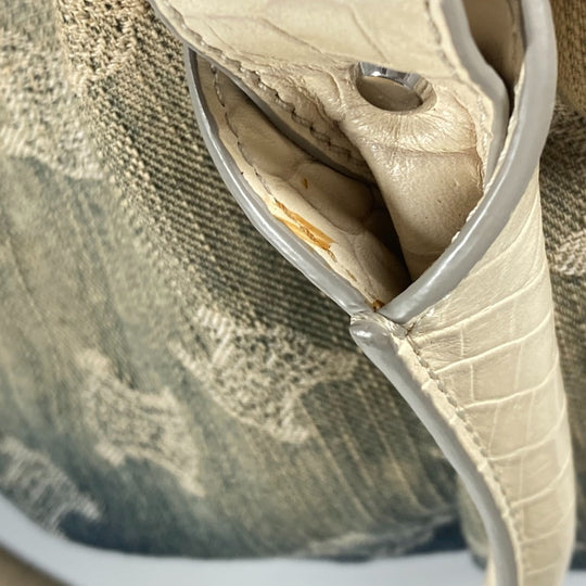 CELINE Tote Bag Leather / canvas white Macadam logo denim gradation