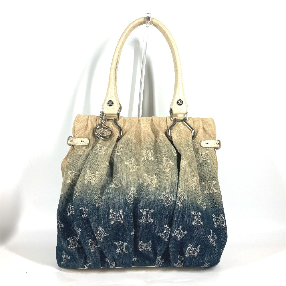CELINE Tote Bag Leather / canvas white Macadam logo denim gradation
