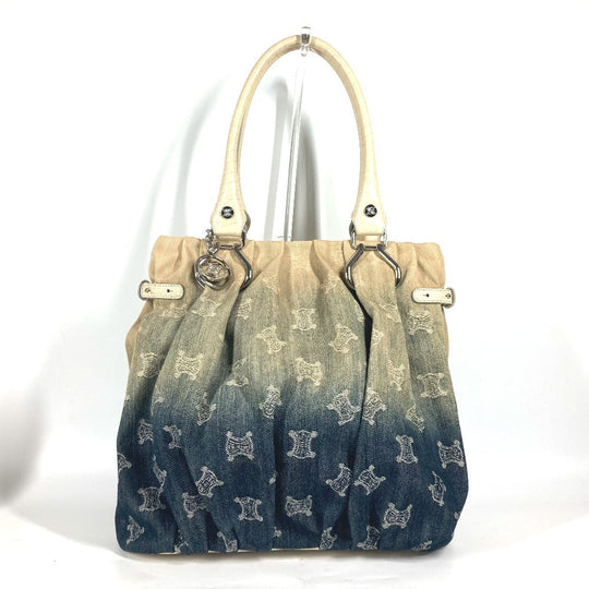 CELINE Tote Bag Leather / canvas white Macadam logo denim gradation