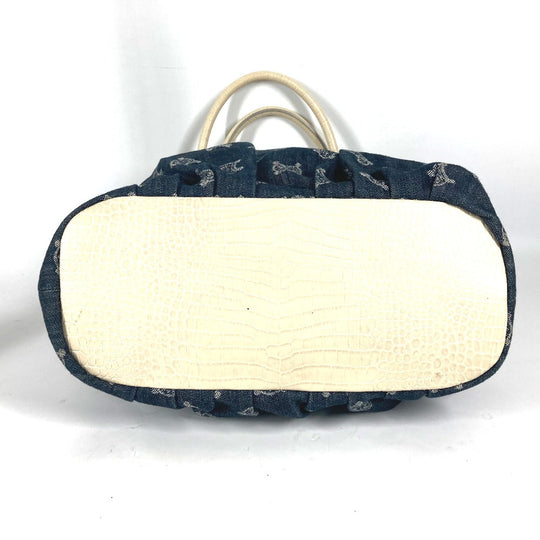 CELINE Tote Bag Leather / canvas white Macadam logo denim gradation