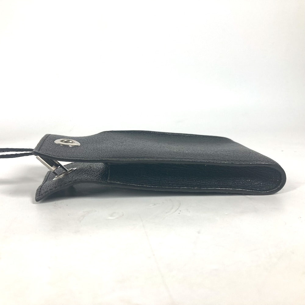 HERMES Pouch leather black Shoulder Bag Crossbody Bag with Strap Vespa Women Used Authentic