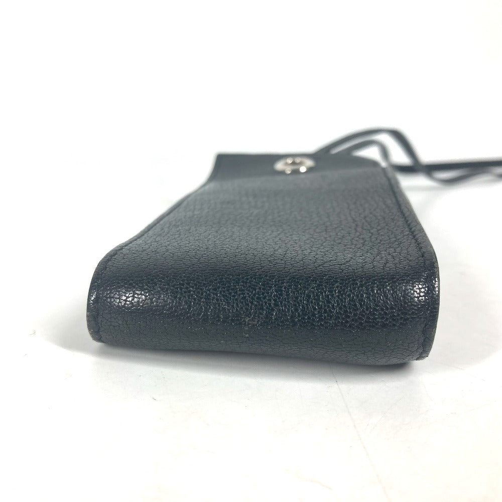 HERMES Pouch leather black Shoulder Bag Crossbody Bag with Strap Vespa Women Used Authentic