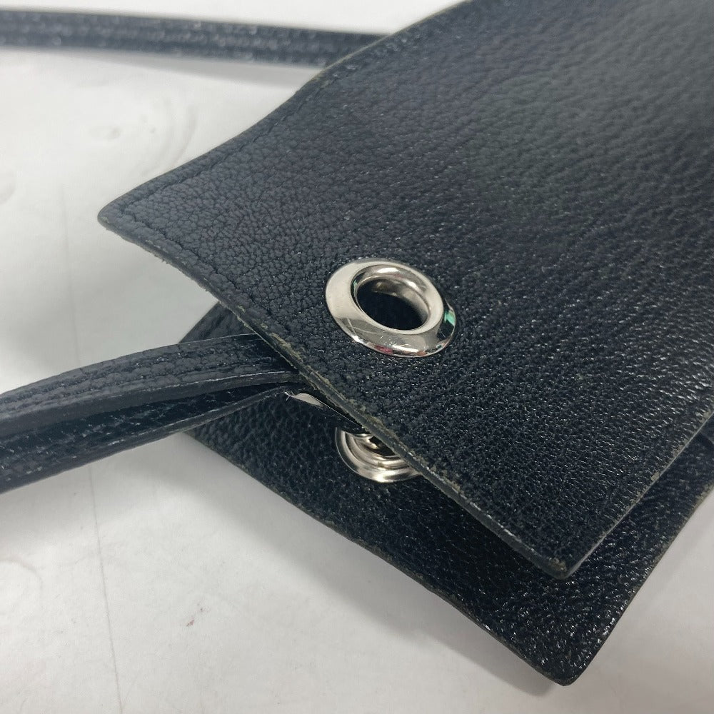 HERMES Pouch leather black Shoulder Bag Crossbody Bag with Strap Vespa Women Used Authentic