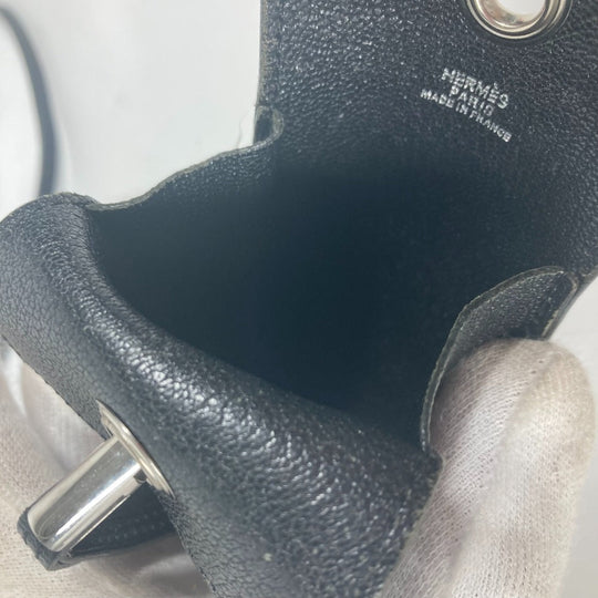 HERMES Pouch leather black Shoulder Bag Crossbody Bag with Strap Vespa Women Used Authentic