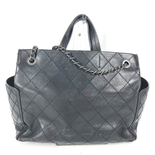 CHANEL Shoulder Bag leather black Matelasse WChain Quilting CC COCO Mark logo