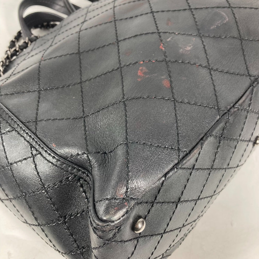 CHANEL Shoulder Bag leather black Matelasse WChain Quilting CC COCO Mark logo