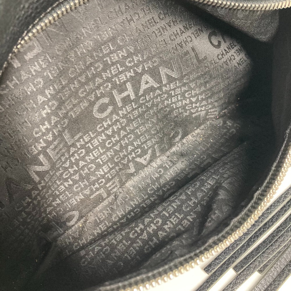 CHANEL Shoulder Bag leather black one belt shoulder bag logo fringe tassel Women Used Authentic