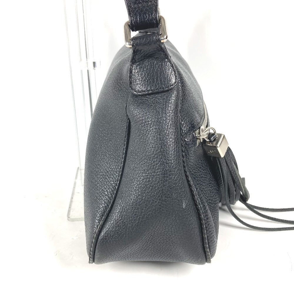 CHANEL Shoulder Bag leather black one belt shoulder bag logo fringe tassel Women Used Authentic