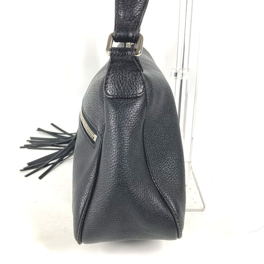 CHANEL Shoulder Bag leather black one belt shoulder bag logo fringe tassel Women Used Authentic