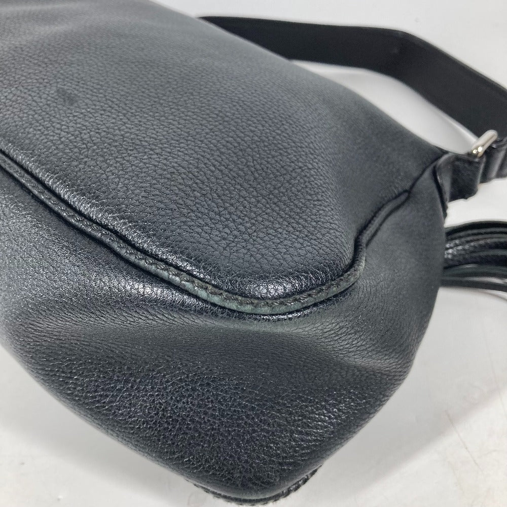 CHANEL Shoulder Bag leather black one belt shoulder bag logo fringe tassel Women Used Authentic