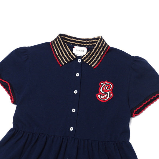 GUCCI one piece cotton Navy Girls 12 Used Authentic