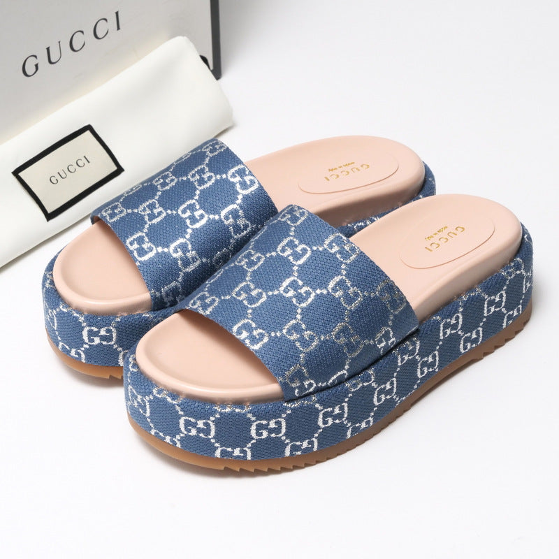GUCCI Sandals 623212 GG canvas Light blue / Silver Women 37 Used Authentic