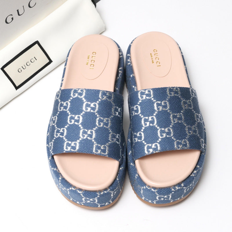 GUCCI Sandals 623212 GG canvas Light blue / Silver Women 37 Used Authentic