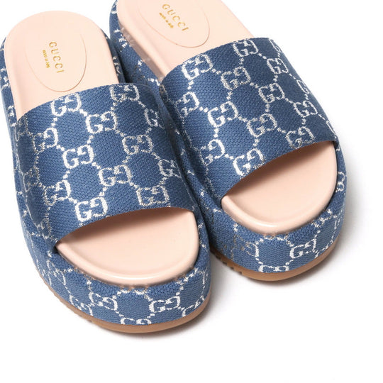 GUCCI Sandals 623212 GG canvas Light blue / Silver Women 37 Used Authentic