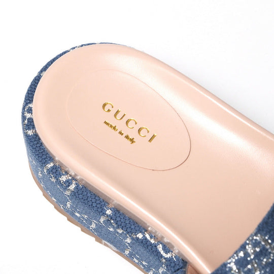 GUCCI Sandals 623212 GG canvas Light blue / Silver Women 37 Used Authentic