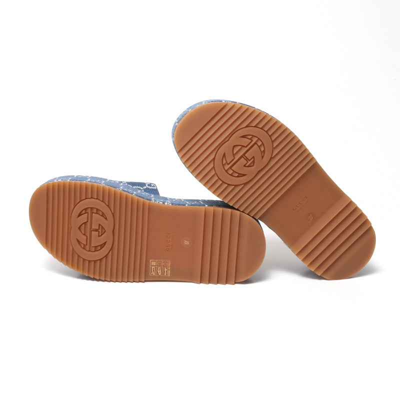 GUCCI Sandals 623212 GG canvas Light blue / Silver Women 37 Used Authentic