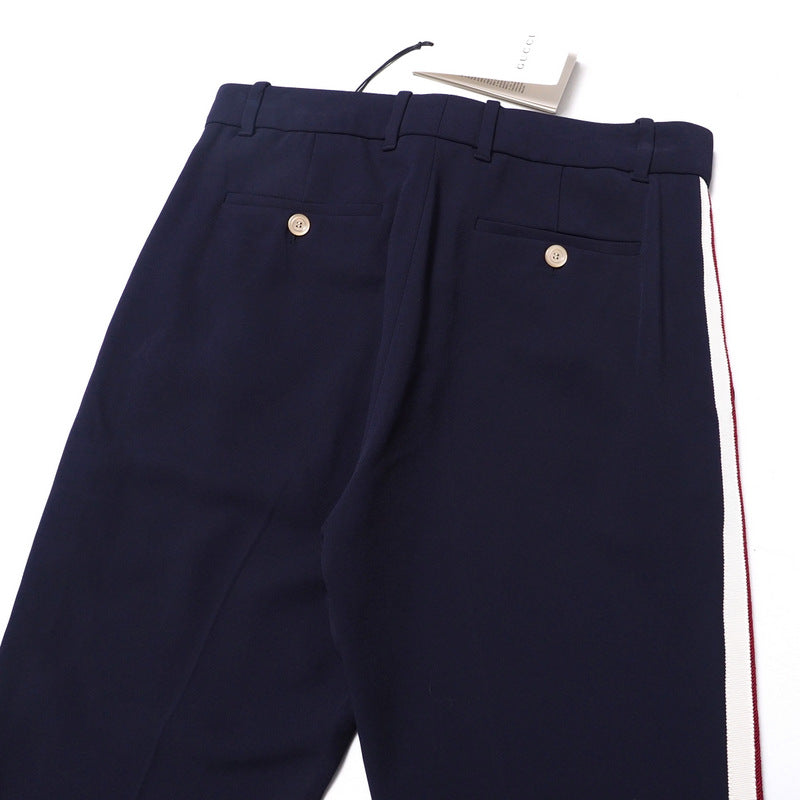 GUCCI Pants 524709 97% rayon, 3% polyurethane Navy/White x Bordeaux Women 42 Used Authentic