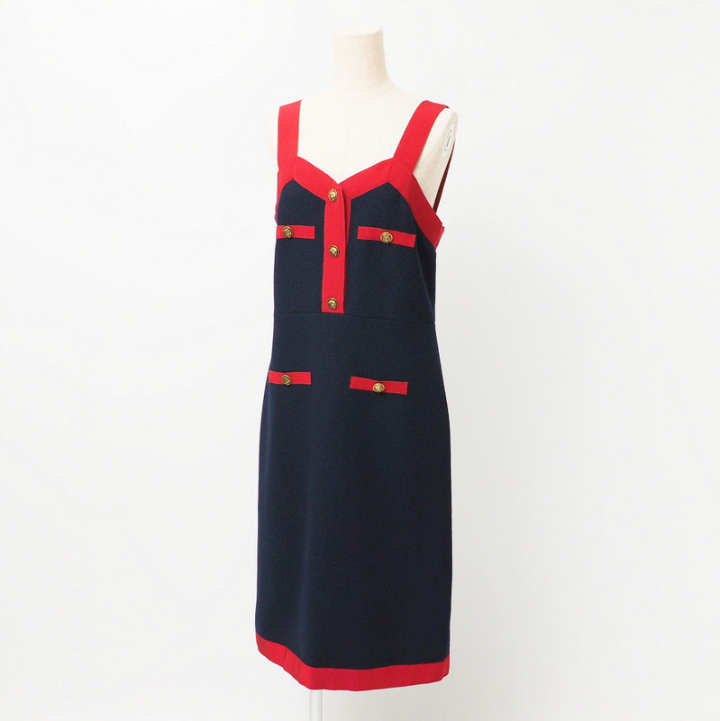 GUCCI one piece 550784 86% wool, 14% nylon Navy x red Women 42 Used Authentic