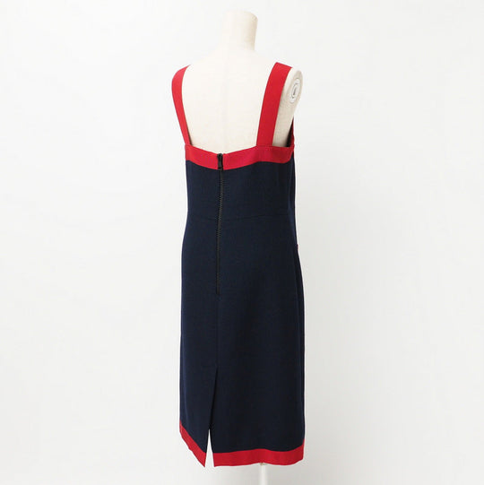 GUCCI one piece 550784 86% wool, 14% nylon Navy x red Women 42 Used Authentic