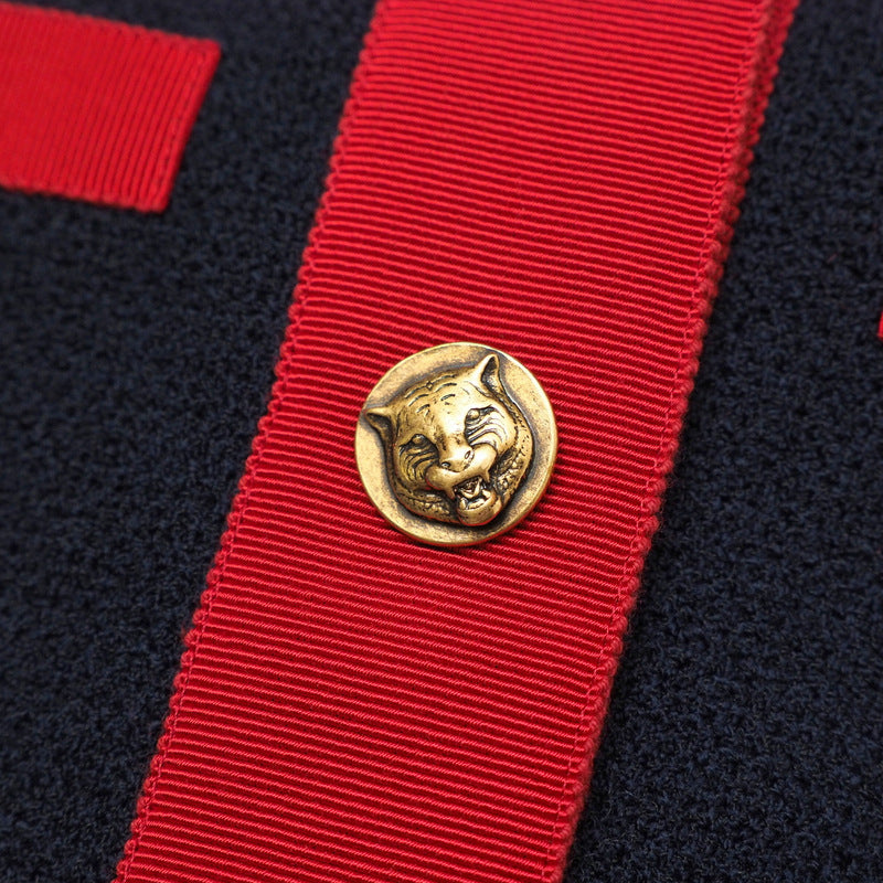 GUCCI one piece 550784 86% wool, 14% nylon Navy x red Women 42 Used Authentic