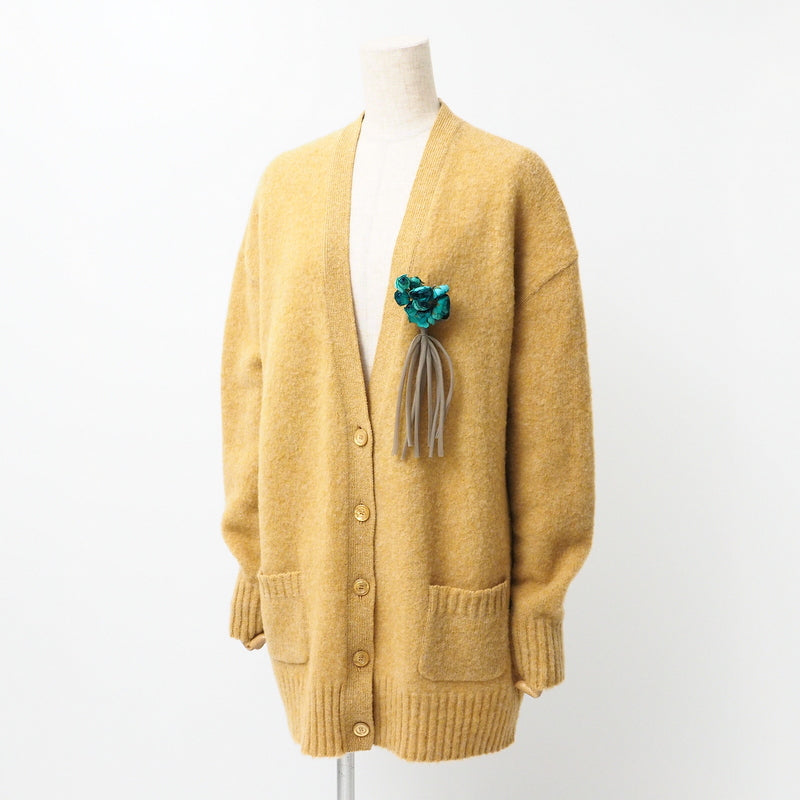 GUCCI cardigan 635162 wool mustard With Brooch Oversize Women M (170/92Y) Used Authentic