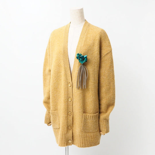 GUCCI cardigan 635162 wool mustard With Brooch Oversize Women M (170/92Y) Used Authentic