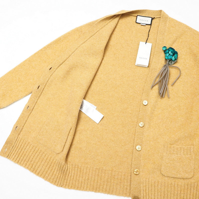 GUCCI cardigan 635162 wool mustard With Brooch Oversize Women M (170/92Y) Used Authentic