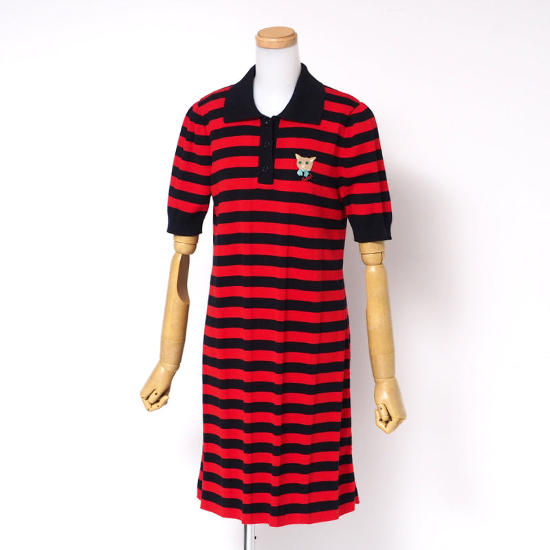 GUCCI one piece 657895 cotton Navy / Red Women M Used Authentic