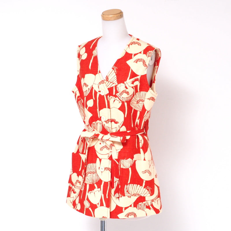 GUCCI Vest 652265 silk Red / beige Women 38 Used Authentic