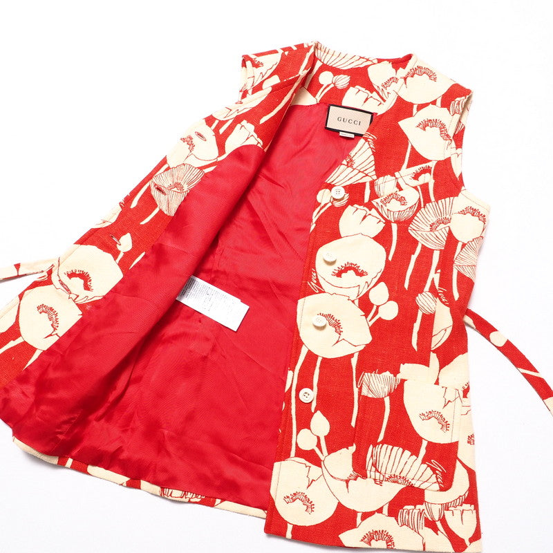 GUCCI Vest 652265 silk Red / beige Women 38 Used Authentic