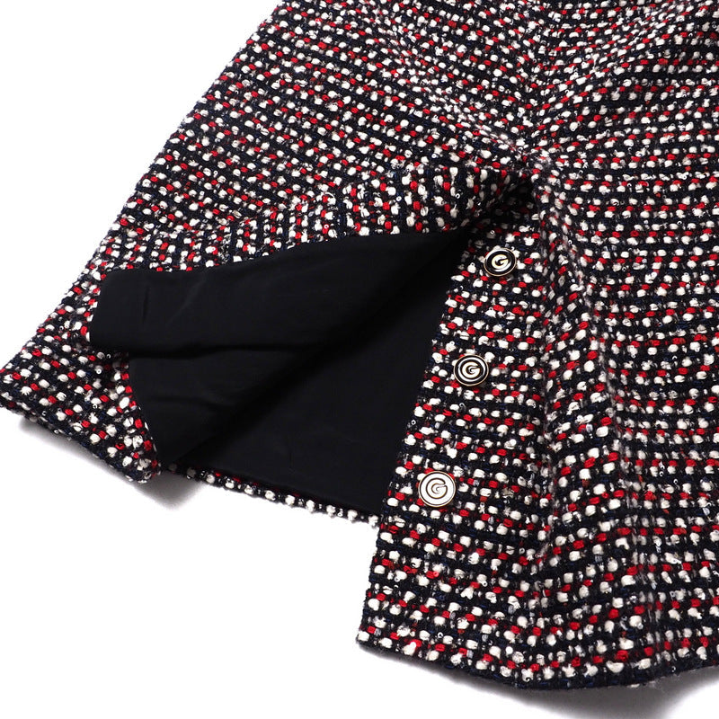 GUCCI skirt 543438 tweed Red x Navy x Black x White Women 42 Used Authentic