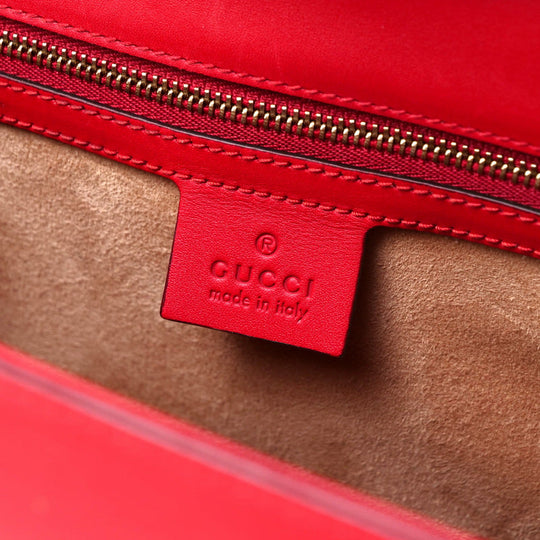 GUCCI Handbag 431665 Genuine Leather Red/Metal: Gold/Web ribbon: Navy x Red Sherry line SYLVIE Women Used Authentic