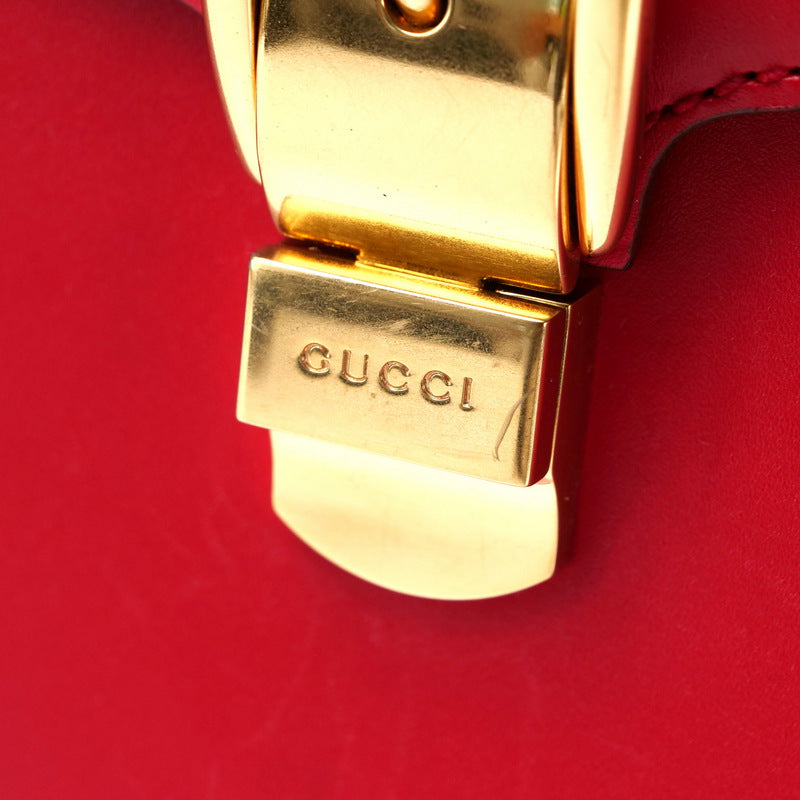 GUCCI Handbag 431665 Genuine Leather Red/Metal: Gold/Web ribbon: Navy x Red Sherry line SYLVIE Women Used Authentic