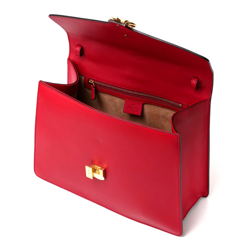 GUCCI Handbag 431665 Genuine Leather Red/Metal: Gold/Web ribbon: Navy x Red Sherry line SYLVIE Women Used Authentic