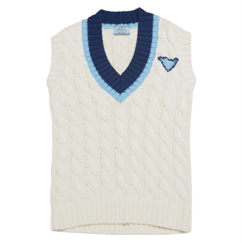 PRADA Vest P29837 cotton 100% White / blue Women 36 Used Authentic