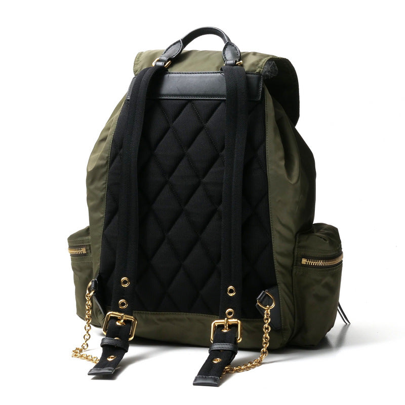 BURBERRY Backpack Nylon leather Khaki Women Used Authentic