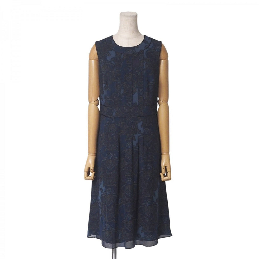 BURBERRY one piece FM034-607-32 silk Navy Women 40 Used Authentic