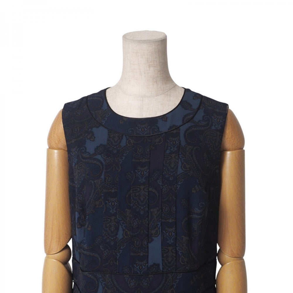 BURBERRY one piece FM034-607-32 silk Navy Women 40 Used Authentic