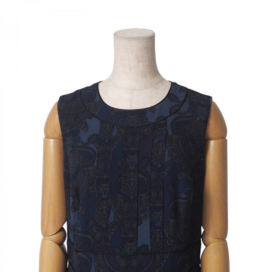 BURBERRY one piece FM034-607-32 silk Navy Women 40 Used Authentic