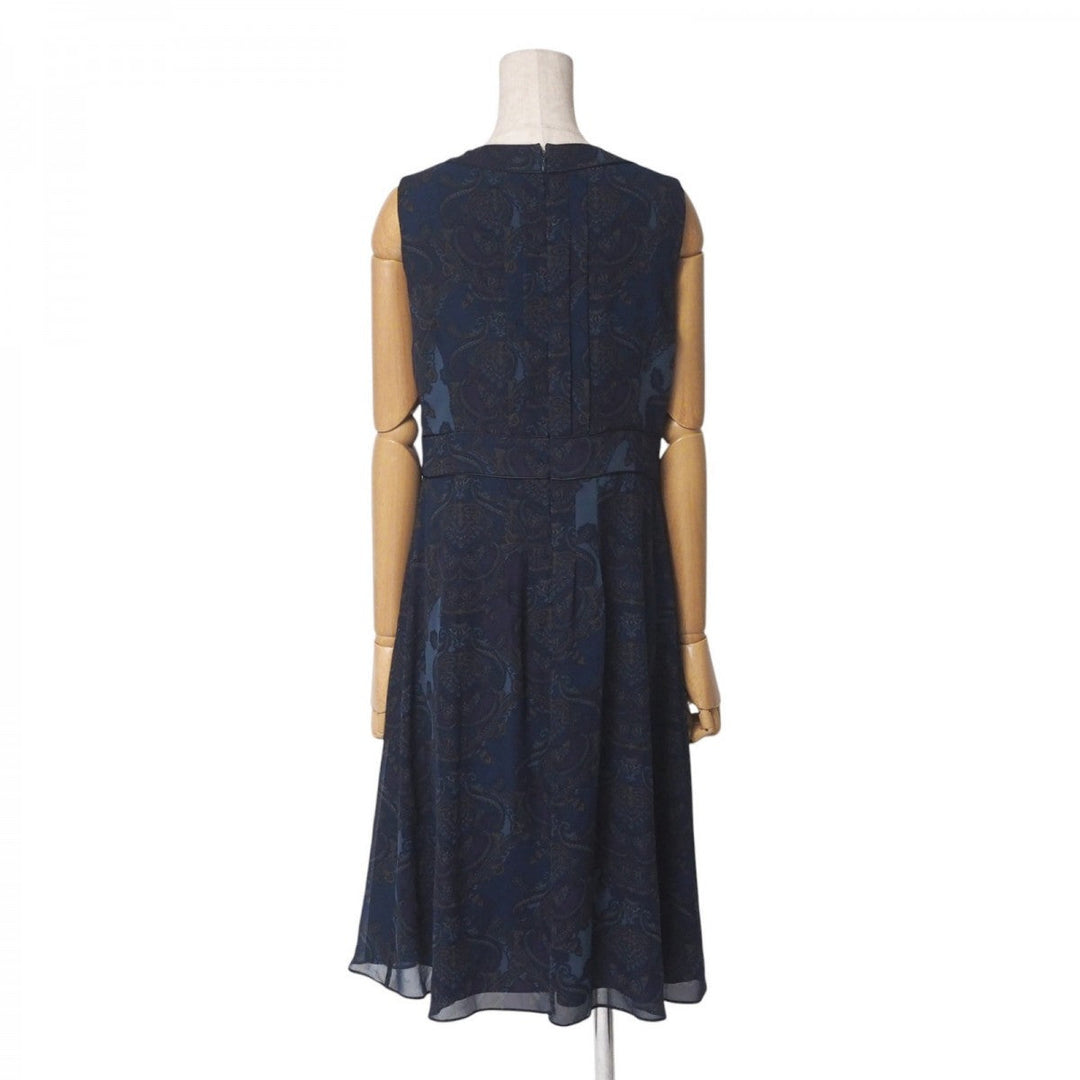 BURBERRY one piece FM034-607-32 silk Navy Women 40 Used Authentic