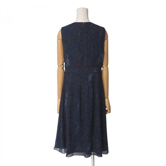 BURBERRY one piece FM034-607-32 silk Navy Women 40 Used Authentic